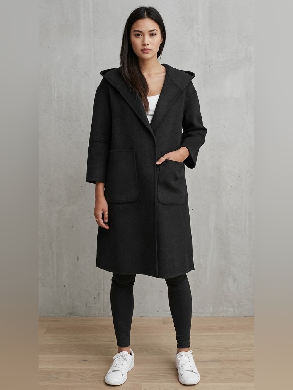 NWT Belle & Bloom Women's Black Walk This Way Wool Blend Oversized Hooded Coat M